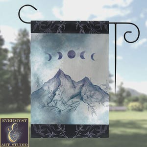 Moon Mountain Garden Flag Boho Nature Witch Yard Banner Decoration