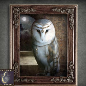 Owl Art, Mythic Art, Fantasy Art, Owl Painting, Owl Print, Dark Academia Art