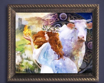 Brigid Painting, Imbolc Art, Brigid Goddess Art, Pagan Wall Art, Pagan Decor, Witchy Gift, Goddess Art, Imbolc Decoration