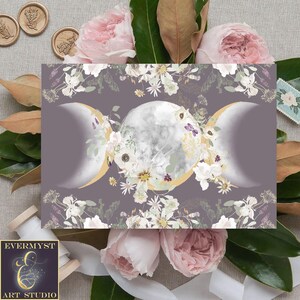 Triple Moon Goddess Floral Blank Greeting Card Stationary Sets Folded Note Cards Cute Unique Original