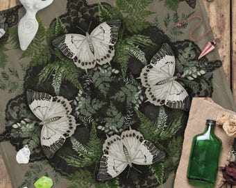 Altar Cloth | Botanical Butterfly Fern Green Tarot Mat |  Forestcore Decorative Textile Decor