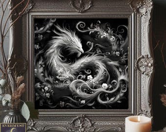 Enchanted Animal Art, White Spirit Dragon Painting Art Print