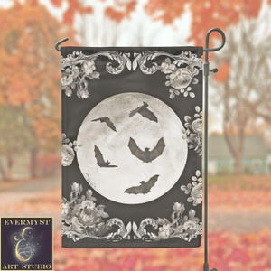 Gothic Glam Bats Garden Flag Halloween Samhain Yard Decor Victorian Vintage Witchy Vibe Bat Sign