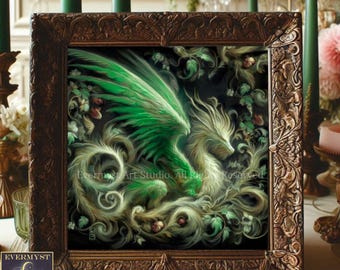 Enchanted Animal Art, Green Spirit Dragon Painting Art Print
