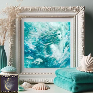 Zeemeerminschilderij, zeegodin Art Print, zeemeermin muur canvas decor, dromerige zeemeermin fantasiekunstwerk