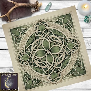 Altar Cloth | Celtic Green Knotwork | Bohemian Eclectic Cottage Decorative Cloth | Textile Decor