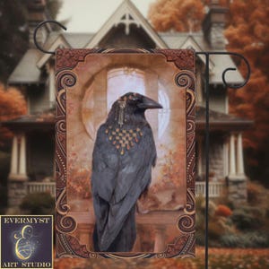 Raven Garden Flag Magical Witchy Black Bird Autumn Yard Flag Decoration