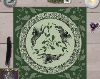 Celtic Hare Tarot Cloth, Celtic Design, Wicca Altar, Pagan Altar, Witch Altar, Ritual Altar Cloth, Pagan Decor, Celtic Cloth, Rabbit