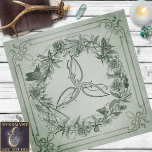 Vintage Triquetra Green Altar Cloth Celtic Design Wicca Pagan Witch Ritual Altar Cloth Decor Celtic Cloth