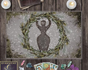 Yule Altar Cloth: Forest Goddess Winter Solstice Tarot Reading Mat Pagan Wicca Decor