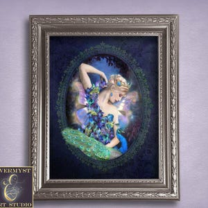 Faerie Art Print Painting Magic Fairy with Peacock Art Fantasy Fairy Tale Theme Wall Decor