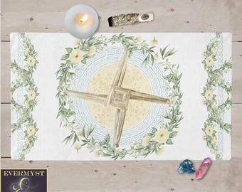 Brigid Cross Altar Cloth – Sacred Tarot Mat, Ritual Display, Cotton Twill (18" x 30")
