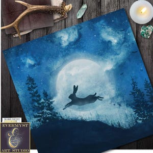 Altar Cloth Tarot Mat Blue Hare Moon Ostara Cottage Bunny Rabbit Decor