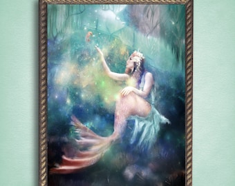 Arte sirena, stampa sirena, decorazione sirena, tela sirena, arte da parete sirena, regalo sirena, arte da parete sirena