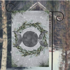 Winter Yule Snow Moon Garden Yard Flag Wicca Pagan Witch Solstice Yard Banner Decoration