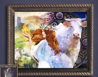 Goddess Brigid Art Print, Celtic Pagan Imbolc Decor