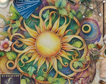 Floral Sun Colorful Altar Cloth. Eclectic Bohemian Display or Tarot Reading Mat.