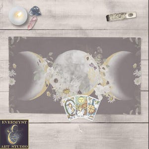 Triple Moon Altar Cloth - Purple Soft Flowers Wicca Pagan Design Rec