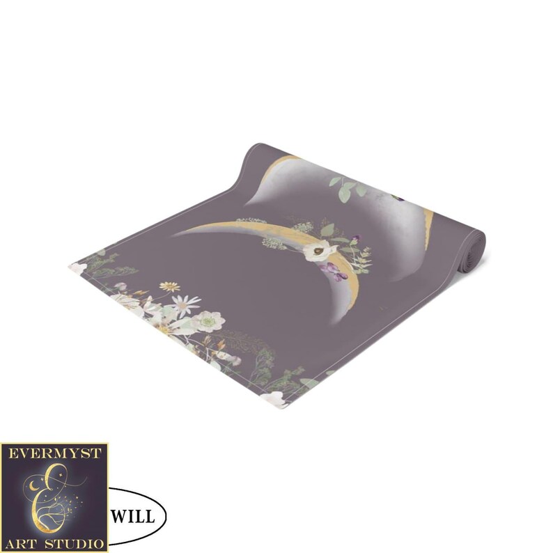 Moon Phases And Wildflowers Table Runner - Witchy Lunar Decor