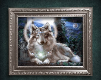 Wolf Art, Wolf Print, Wolf Canvas Art, Wolf Painting,  Mythic Art, Fantasy Art, Wolf Spirit Animal, Wolf Totem