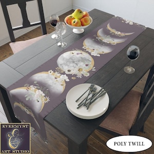 Moon Phases And Wildflowers Table Runner - Witchy Lunar Decor