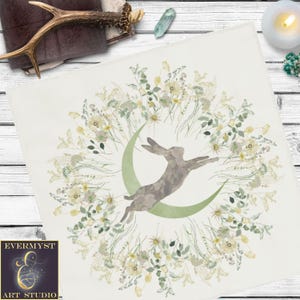 Altar Cloth Tarot Mat Spring Hare Moon Ostara Cottage Bunny Decor