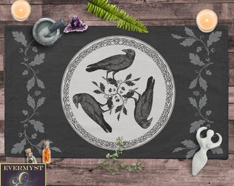 Keltisches Raben Altartuch | Pagan Morrigan Tarot-Lesematte (45x76 cm)