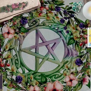 Floral Pentacle Altar Cloth, Summer Berry Witch Decor