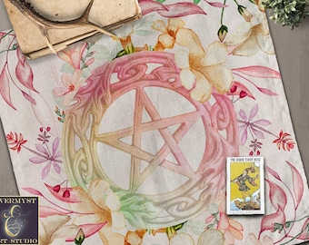 Pentacle Altar Cloth for Tarot | Pagan Protection Decorative Cloth | Witch Textile | Summer Solstice Decor