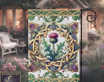 Celtic Thistle Garden Flag – Scottish Art Yard Banner, Wedding Gift