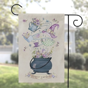 Cottage Witch Garden Flag Cute Whimsical Withcy Magic Garden Yard Decoration
