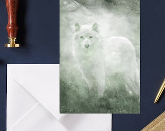 White Wolf Greeting Card Mystical Fantasy Wildlife Wolf Stationary Notecard