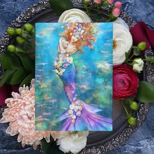 Fantasy Mermaid Greeting Card Mythic Colorful Fairy Tale Blank Mermaid Notecard