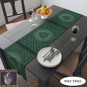 Celtic Knot Green Table Runner - Moody Green Textile Decor - Long Altar Cloth