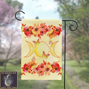 Summer Sun Floral Triple Moon Garden Flag Pagan Wicca Witch Litha Yard Sign Decoration