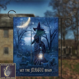 Witch Garden Flag Yard Banner Witchy Decor Samhain Halloween sign