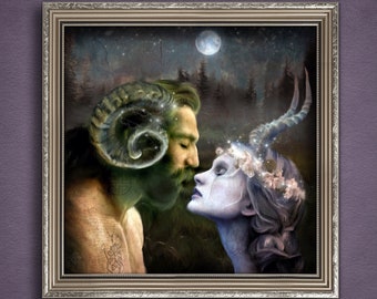 Horned God Canvas Art, Fantasy Art Print, Goddess Art, Mythic Art