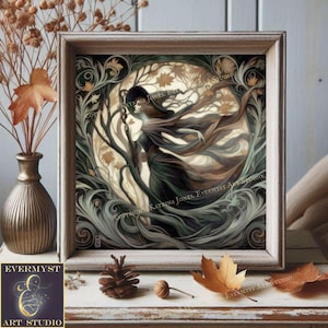 Witch Wall Art , Fall Witch Art work, Cottage core Witch Art , Witch Painting, Elegant Witch Art