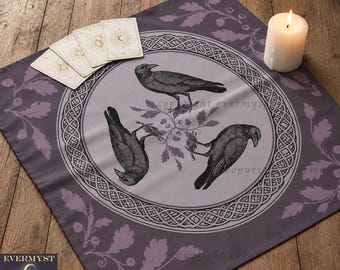 Raven Altar Cloth: Celtic Pagan Decor - Tarot Reading Mat, Morrigan