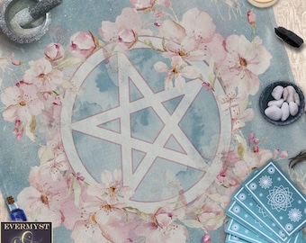 Pentakel Altar Tuch für Tarot | Pagan Schutz Dekotuch | Hexe Textil | Frühlings-Tagundnachtgleiche-Dekor