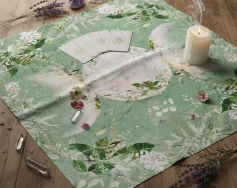 Altar Cloth | Spring Green Moon  Cottagecore Botanical Decorative Textile
