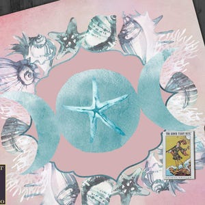 Altar Cloth, Tarot Cloth, Sea Moon Water Witch Blue and Pink Altar Cloth