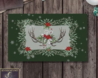 Yule Altar Cloth - Tarot Cloth - Winter Antlers Botanical Wide Pagan Witch Wicca Decor