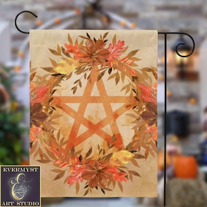 Fall Pentacle Garden Flag - Witch Samhain Fall Wicca Pagan Yard Decor