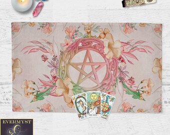 Zomerse bloemenpentagram altaarkleed of tarotkleed | Decoratie voor een heilige ruimte voor heksen