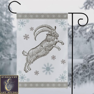Yule Goat Light Garden Flag Julbock Winter Yard Decoration Banner