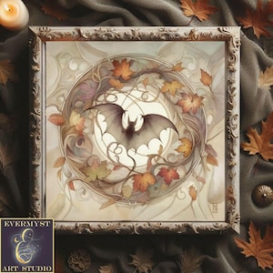 Bat Halloween Art, Fall Bat Artwork, Cottage core Halloween, Halloween Art,