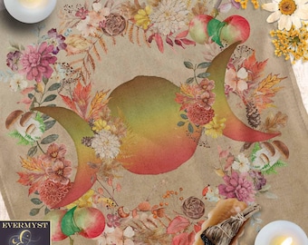 Altar Cloth - Mabon Triple Moon – Autumn Tarot Reading Mat - Textile Display