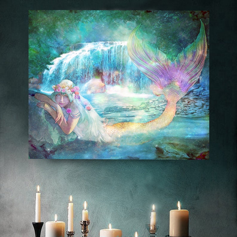 Mermaid Canvas Art Mermaid Canvas Mermaid Wall Art Mermaid Etsy
