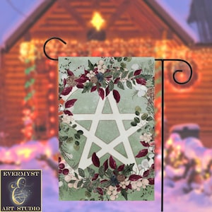 Winter Greens Yule Pentacle Garden Flag Yard Banner Sign